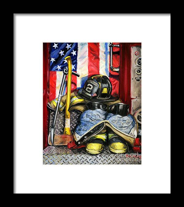 Firefighting Framed Print featuring the painting Symbols Of Heroism by Paul Walsh