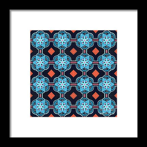 Flower Pattern Framed Print featuring the mixed media T J O D 44 Arrangement Multiplied by Helena Tiainen