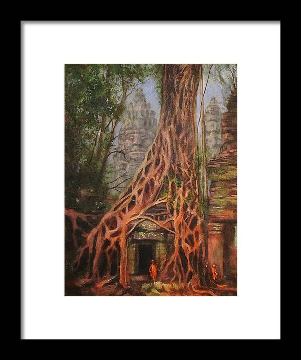  Ancient Ruins Framed Print featuring the painting Ta Prohm Cambodia by Tom Shropshire
