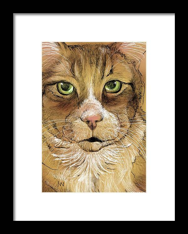 Tabby Cat Framed Print featuring the digital art Tabby Cat by AnneMarie Welsh