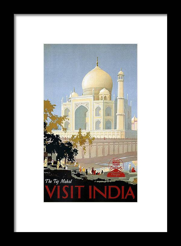 Taj Mahal Framed Print featuring the painting Taj Mahal Agra India - Vintage Travel Advertising Poster by Studio Grafiikka