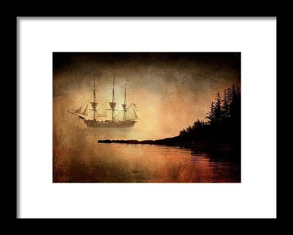 Textured Framed Print featuring the photograph Tall Ship in the Fog by Fred LeBlanc