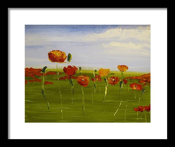 Flowers Framed Print featuring the painting Tangerine Poppy Field by Vivian Mora