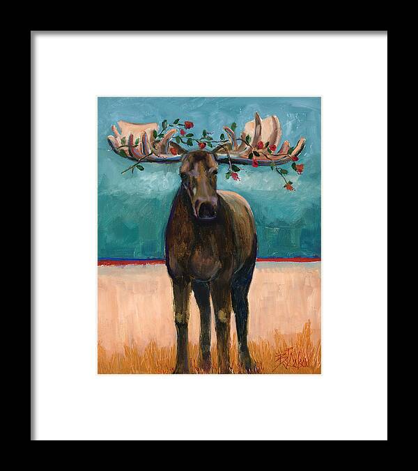 Moose Framed Print featuring the painting Tangled up in Love by Billie Colson