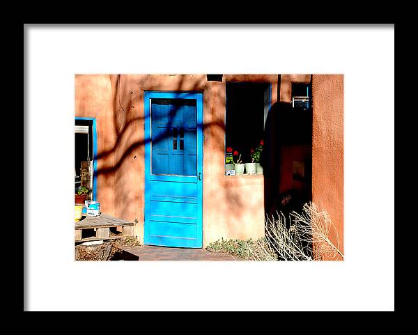 Taos Framed Print featuring the photograph Taos Blue Door by Kathleen Stephens