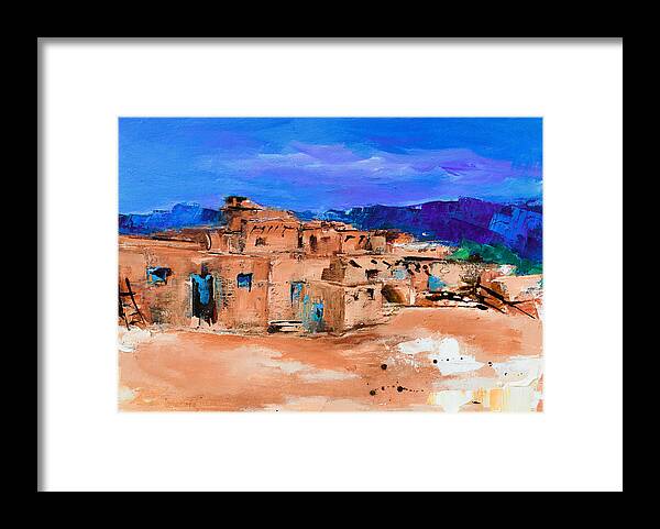 Taos Framed Print featuring the painting Taos Pueblo Village by Elise Palmigiani