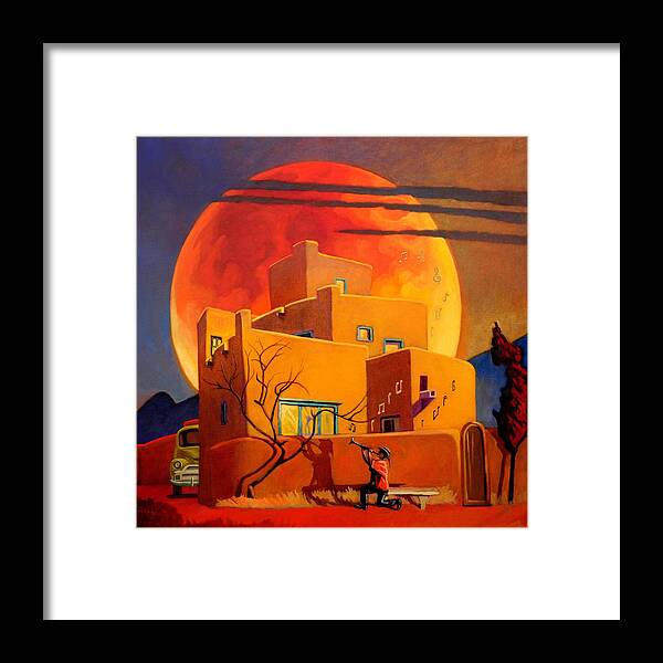 Rare Framed Print featuring the painting Taos Wolf Moon by Art West