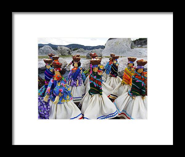 Tarahumara Framed Print featuring the photograph Tarahumara dolls dancing amongst the rocks by Kurt Van Wagner
