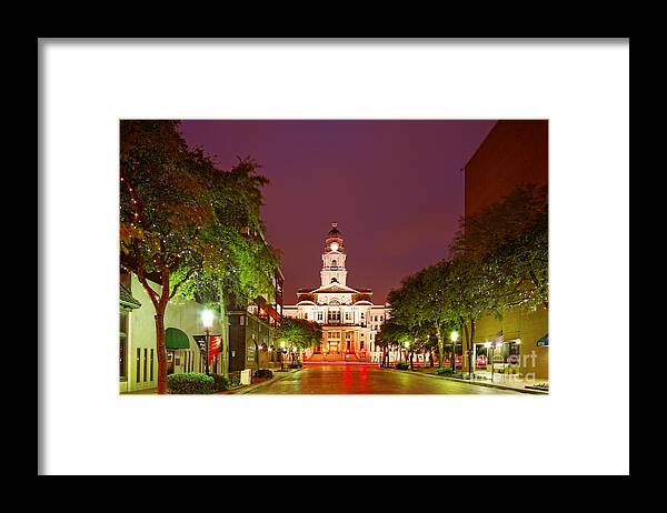 Downtown Framed Print featuring the photograph Tarrant County Courthouse at Twilight - Fort Worth North Texas by Silvio Ligutti