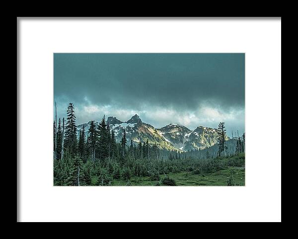 Mt. Rainier National Park Framed Print featuring the photograph Tatoosh with Storm Clouds by E Faithe Lester