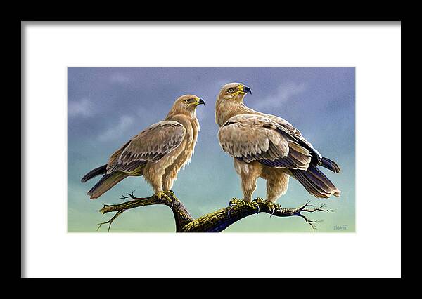 Kenya Framed Print featuring the painting Tawny Eagles by Anthony Mwangi