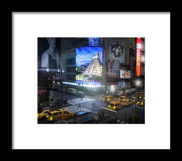 Times Square Framed Print featuring the photograph Taxis in Times Square by Mark Andrew Thomas