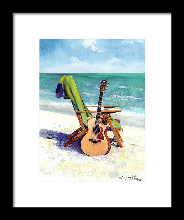 Guitar Paintings Framed Print featuring the painting Taylor at the Beach by Andrew King