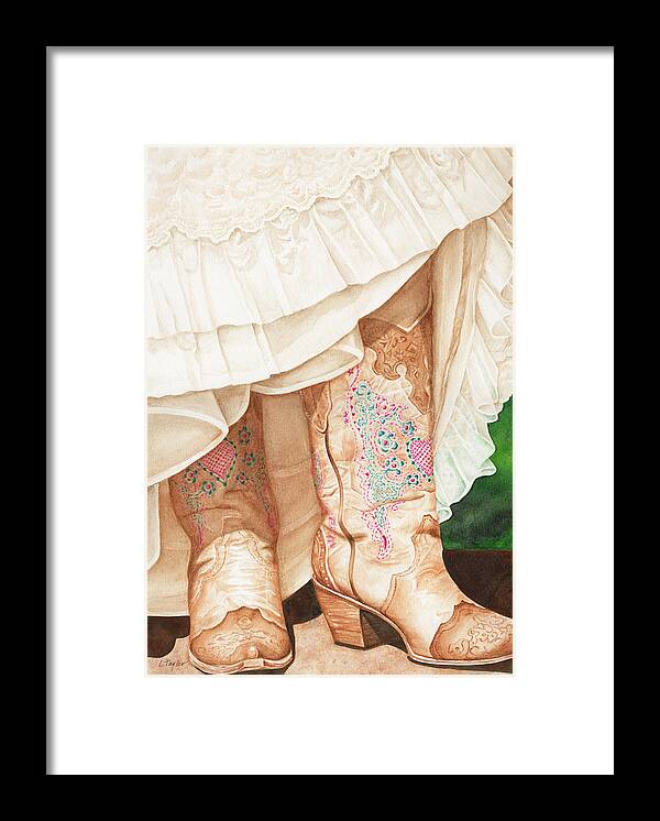 Cowboy Boots Framed Print featuring the painting I Do by Lori Taylor