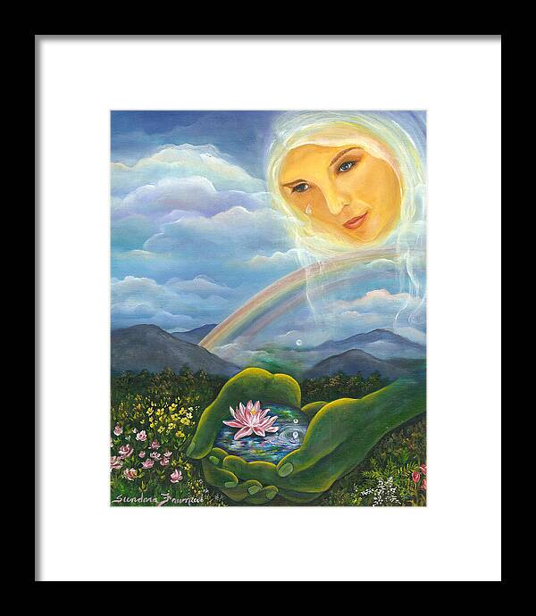 Lotus Framed Print featuring the painting Tears of Devotion by Sundara Fawn