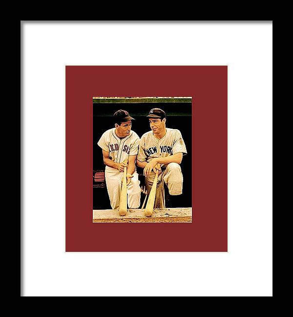 Ted Williams Joe Dimaggio All Star Game Circa 1946 Framed Print featuring the photograph Ted Williams Joe DiMaggio all star game circa 1946 by David Lee Guss