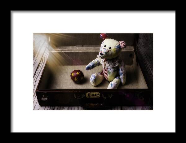 Teddy Bear Framed Print featuring the photograph Teddy Bear In Suitcase by Garry Gay