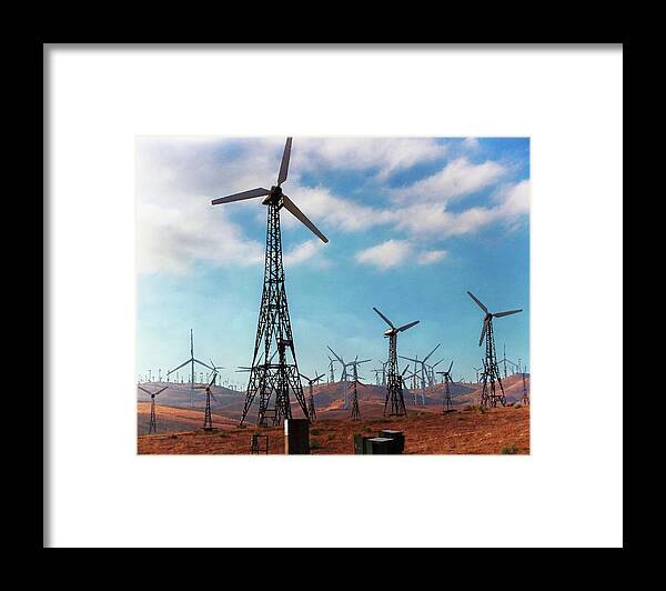 Windmills Framed Print featuring the photograph Tehachapi Windmills by Timothy Bulone
