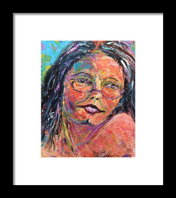 Portrait Framed Print featuring the painting Tell me more by Madeleine Shulman