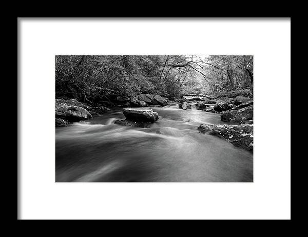 Tellico River Framed Print featuring the photograph Tellico Waters In Black and White by Greg and Chrystal Mimbs