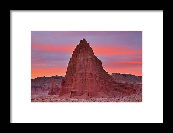 Temple Framed Print featuring the photograph Temple of the Sun and Moon at sunrise at Capitol Reef National Park by Jetson Nguyen