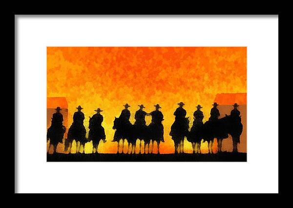 Western Framed Print featuring the digital art Ten Cowboys by Carrie OBrien Sibley