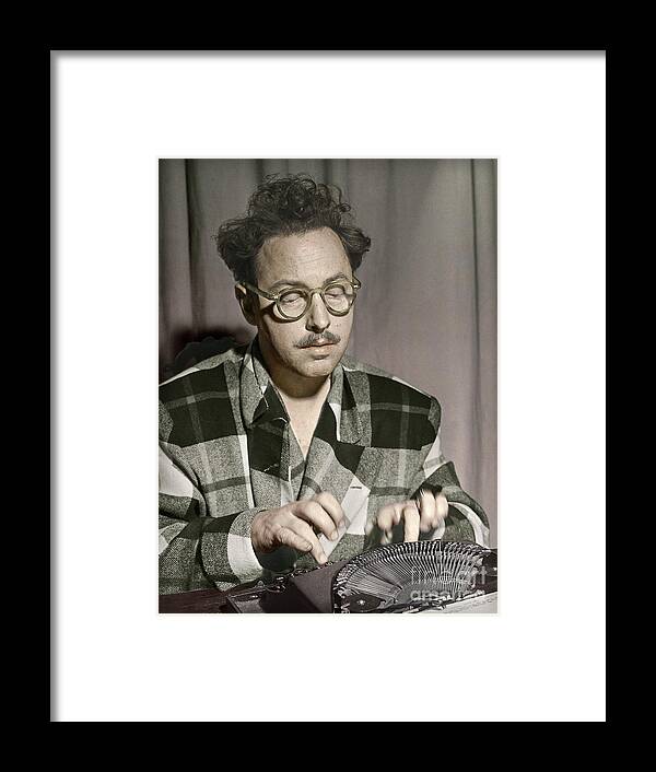 Tennessee Williams Framed Print featuring the photograph Tennessee Williams At His Typewriter by Martin Konopacki Restoration