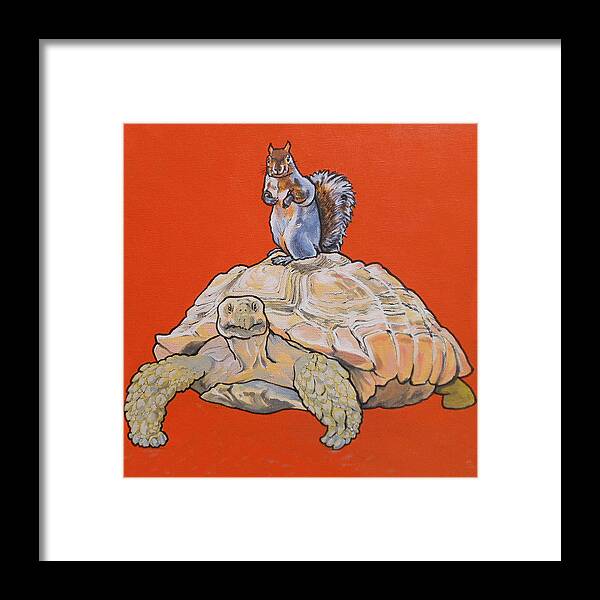 Turtle And Squirrel Framed Print featuring the painting Terwilliger the Turtle by Sharon Cromwell