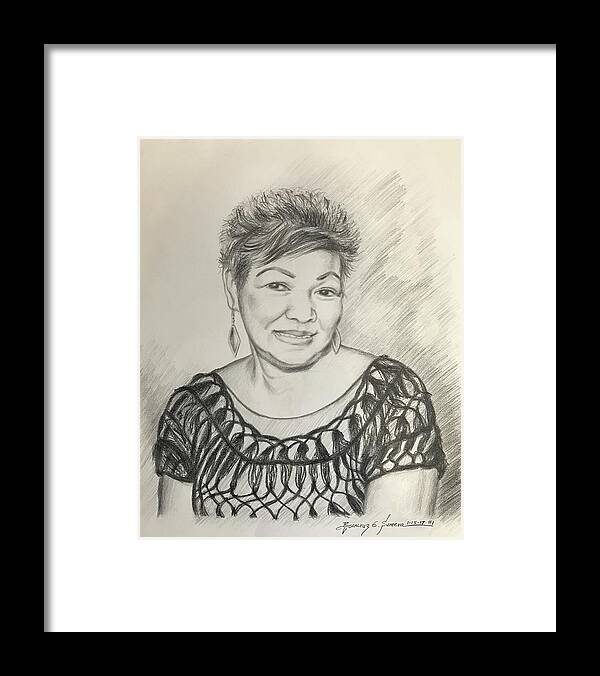 Pencil Drawing; Portrait Pencil Sketch; Portrait; Portrait Drawing Framed Print featuring the drawing Tessie Guinto by Rosencruz Sumera