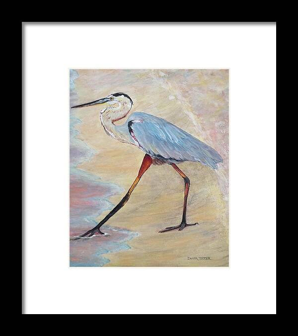 Heron Framed Print featuring the painting Testing the Water by Donna Tucker