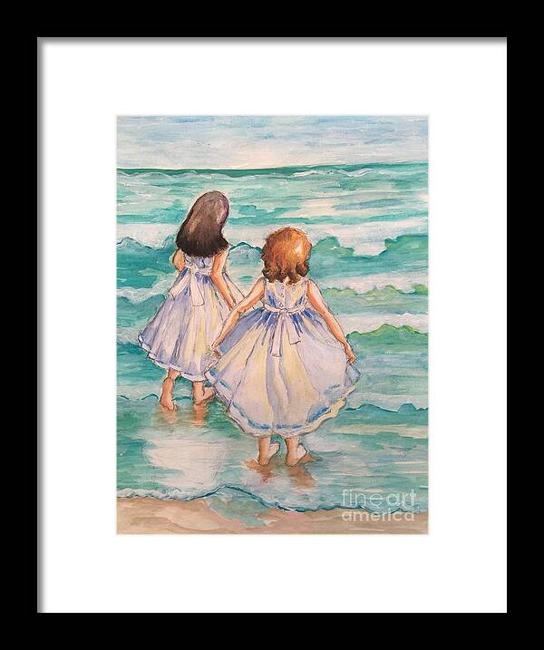 Girls Framed Print featuring the painting Testing the Waters by Rosemary Aubut