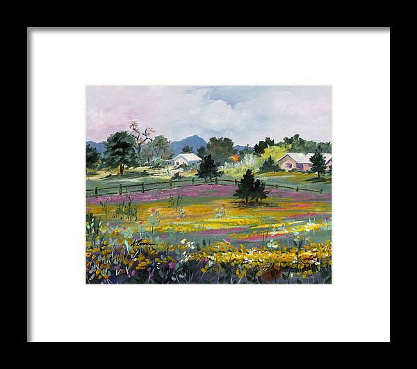 Texas Hillcountry Framed Print featuring the painting Texas Hillcountry Wildflowers by Adele Bower
