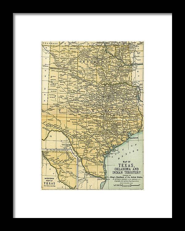 Map Framed Print featuring the photograph Texas Oklahoma Indian Territory Antique Map 1891 by Phil Cardamone