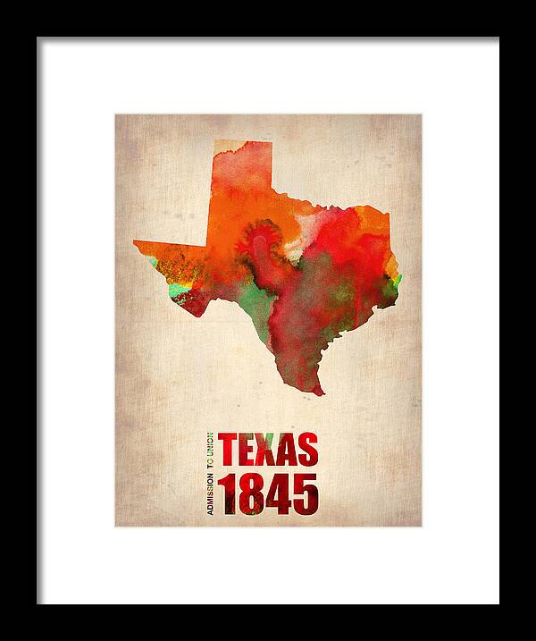 Texas Framed Print featuring the digital art Texas Watercolor Map by Naxart Studio
