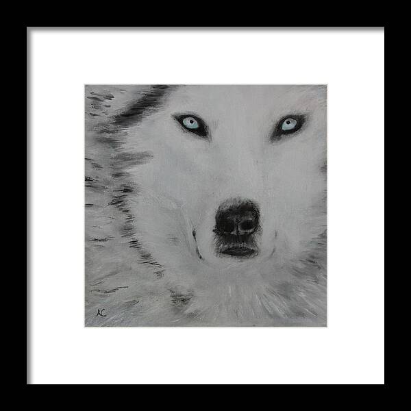 Wolfs Framed Print featuring the painting The Stare by Neslihan Ergul Colley