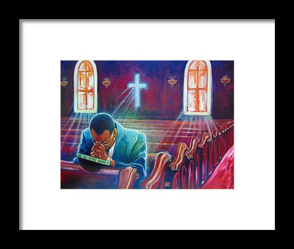 Religious Art Framed Print featuring the painting thank you GOD by Emery Franklin