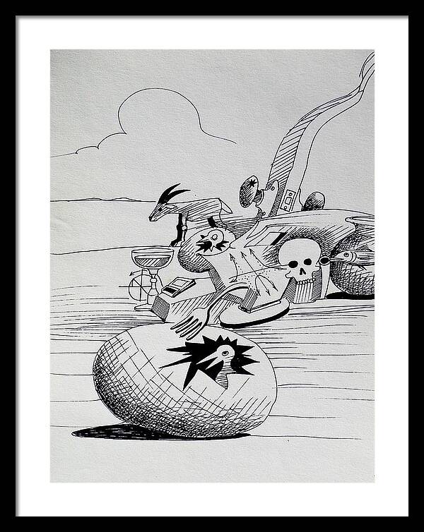 Surreal Framed Print featuring the drawing That's Nuts by John Kaelin