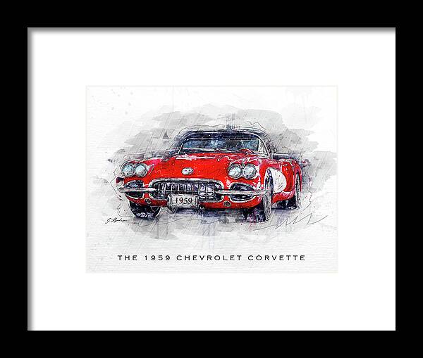 Corvette Framed Print featuring the digital art The 1959 Chevrolet Corvette by Gary Bodnar