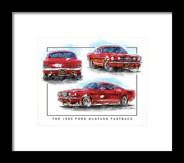 Mustang Framed Print featuring the digital art The 1965 Ford Mustang Fastback I by Gary Bodnar