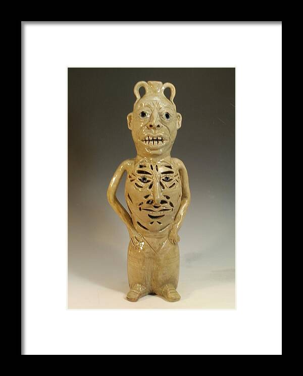 Face Jug Figural Framed Print featuring the ceramic art The 4 Faces of Bubba by Stephen Hawks