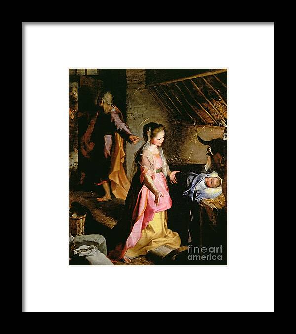 Nativity Framed Print featuring the painting The Adoration of the Child by Federico Fiori Barocci or Baroccio