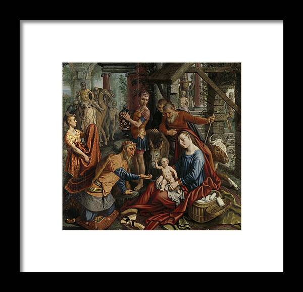  Framed Print featuring the painting The Adoration of the Magi, 1560 by Vincent Monozlay
