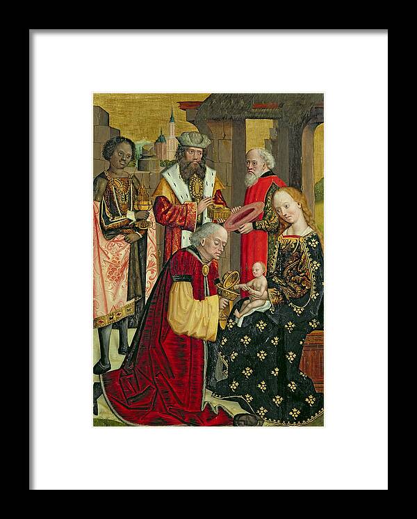 The Framed Print featuring the painting The Adoration of the Magi by Absolon Stumme 