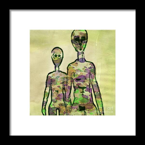 Ufo Framed Print featuring the painting The Aliens by Mary Bassett and Raphael Terra by Esoterica Art Agency