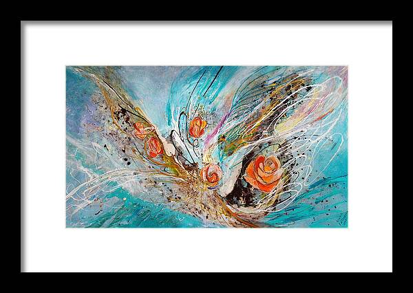 Modern Jewish Art Framed Print featuring the painting The Angel Wings #10. The five roses by Elena Kotliarker