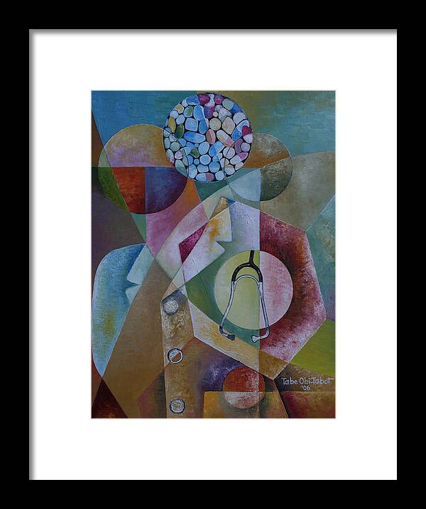 The Art Of Pharmacotherapy Framed Print featuring the painting The Art of Pharmacotherapy by Obi-Tabot Tabe