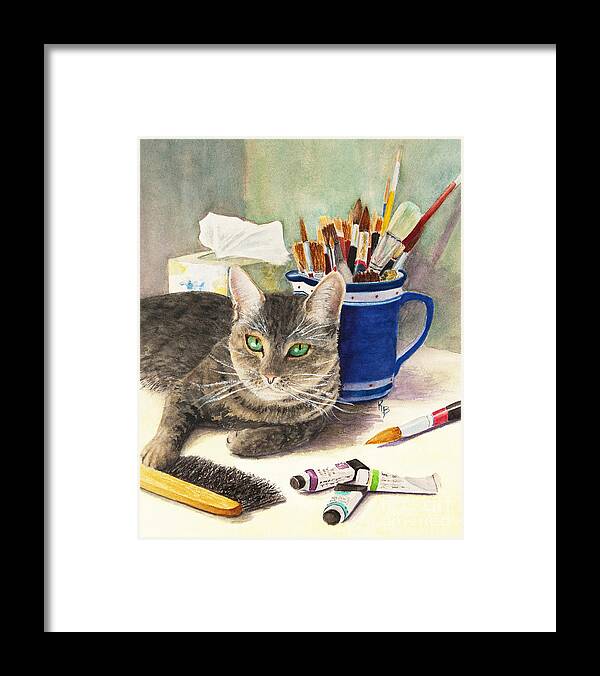 Cat Framed Print featuring the painting The Artiste by Karen Fleschler
