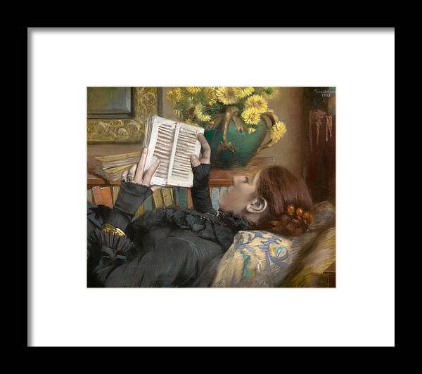 Albert Bartholome Framed Print featuring the drawing The Artist's Wife Reading by Albert Bartholome