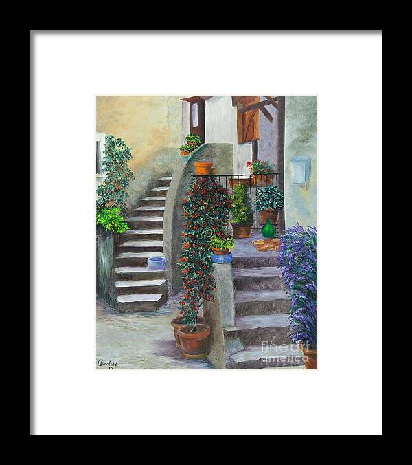 Italy Street Painting Framed Print featuring the painting The Back Stairs by Charlotte Blanchard