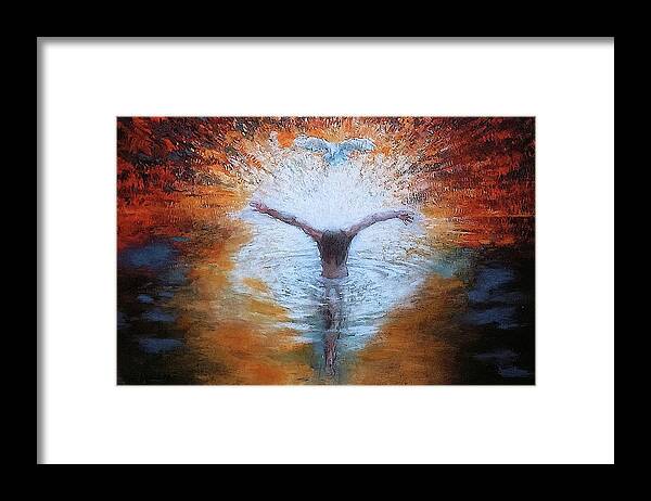 Baptism Framed Print featuring the painting The Baptism of the Christ with Dove by Daniel Bonnell Baptism Framed Print featuring the painting The Baptism of the Christ with Dove by Daniel Bonnell